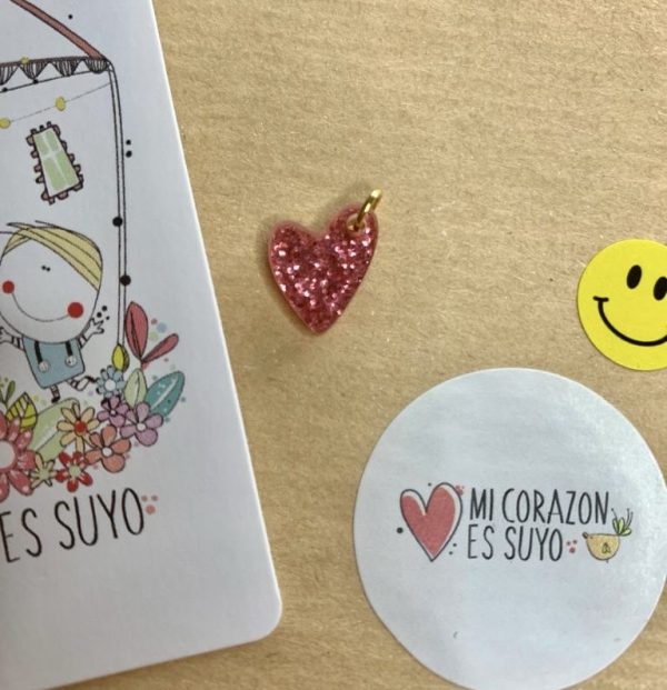 Colgante Corazón Rosa Purpurina | Mi Corazón es Suyo